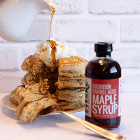 Organic Michigan Maple Syrup Bourbon
pancakes with syrup drizzle