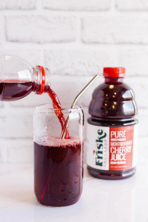 Cherry Juice pouring into glass with straw
Michigan Tart Cherry Juice
Montmorency Tart Cherry Juice