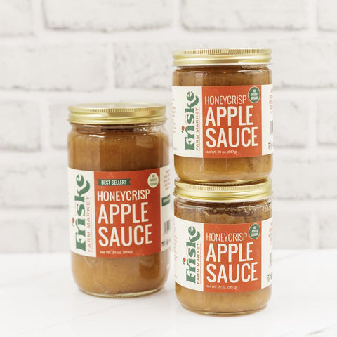 hand peeled Fri
nske apples
small batch made
cinnamon
apple cider
no sugar added
homemade chunky applesauce
sweet-tart tangy
gluten friendly
GMO free