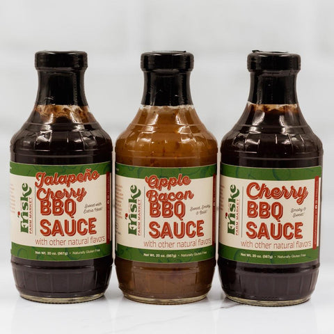 small batch made apple bacon bbq sauce michigan made
jalapeño bbq, apple bacon bbq, cherry bbq