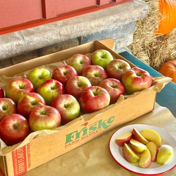Northern Spy Apple Box with vibrant red 'Friske Spy' apples